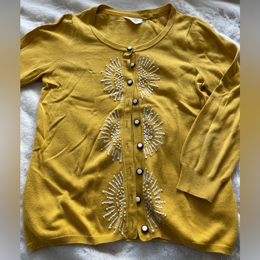 Anthropologie Yellow Embellished Button Cardigan Sweater